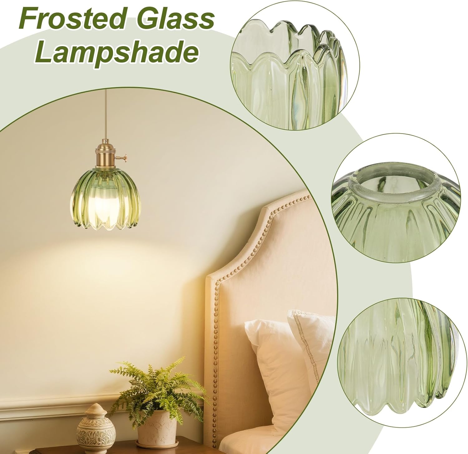 Tulip Lamp Shades Replacement, Green Glass Sconce Shade Heavy and Thick for wall lamps, chandeliers, floor lamps, table lamps and crystal chandliers, etc (Green Tulip)