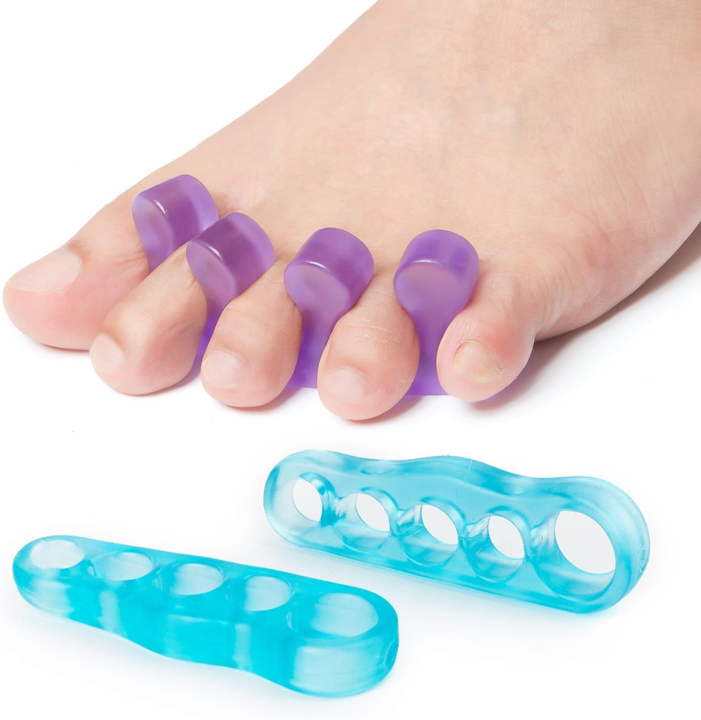 Auqi Toe Separators Gel,Hammer Toes Stretcher Silicone Bunions Corrector & Pain Relief,Nail Polish Painting with Loop for Men and Women - 2 Pairs
