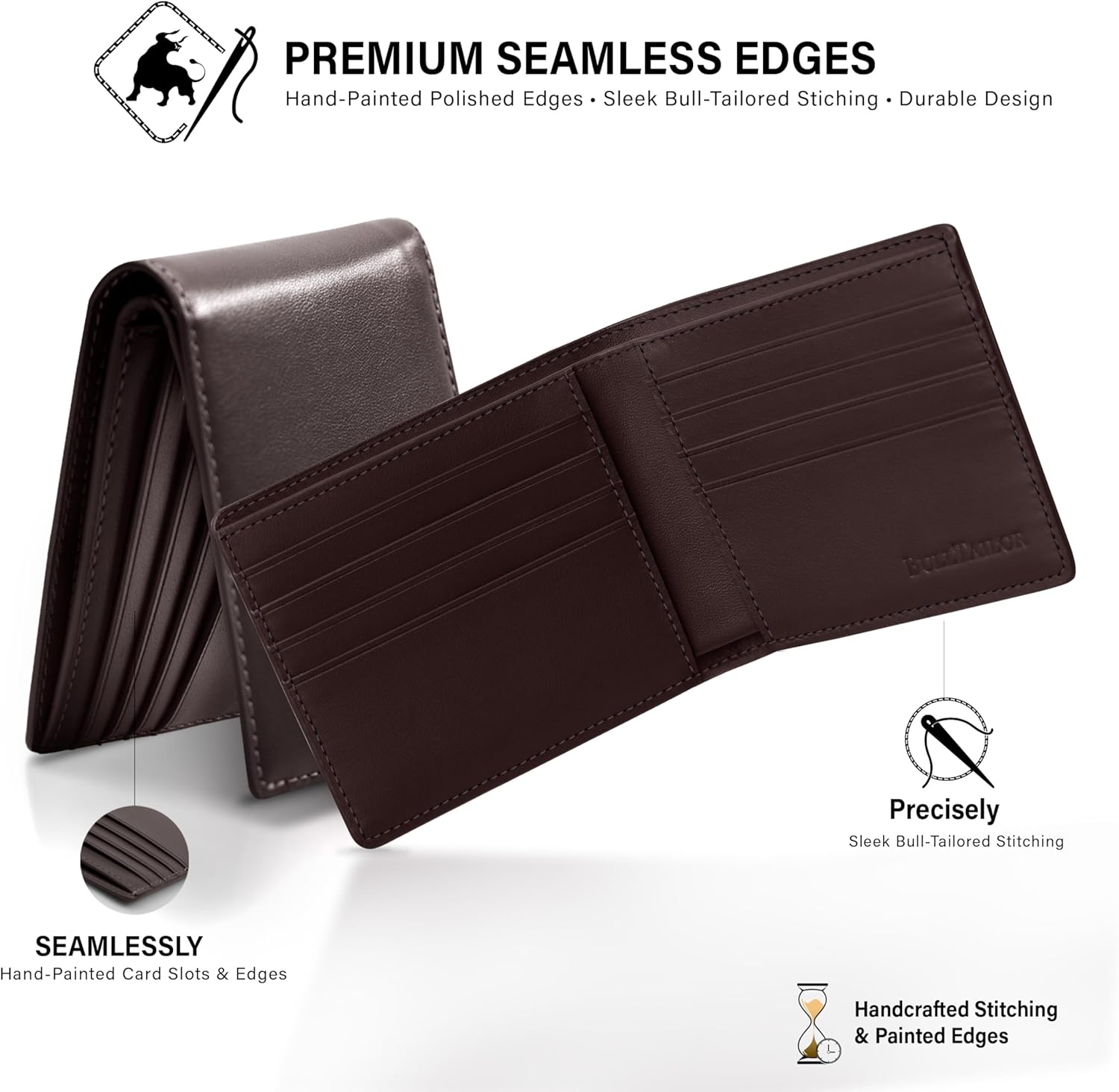 Full-Grain Leather Wallet for Men, Minimalist Slim Mens Bifold RFID Blocking Wallet with Cash Pocket, 8 Card Slots (Dark Brown) - Image 4