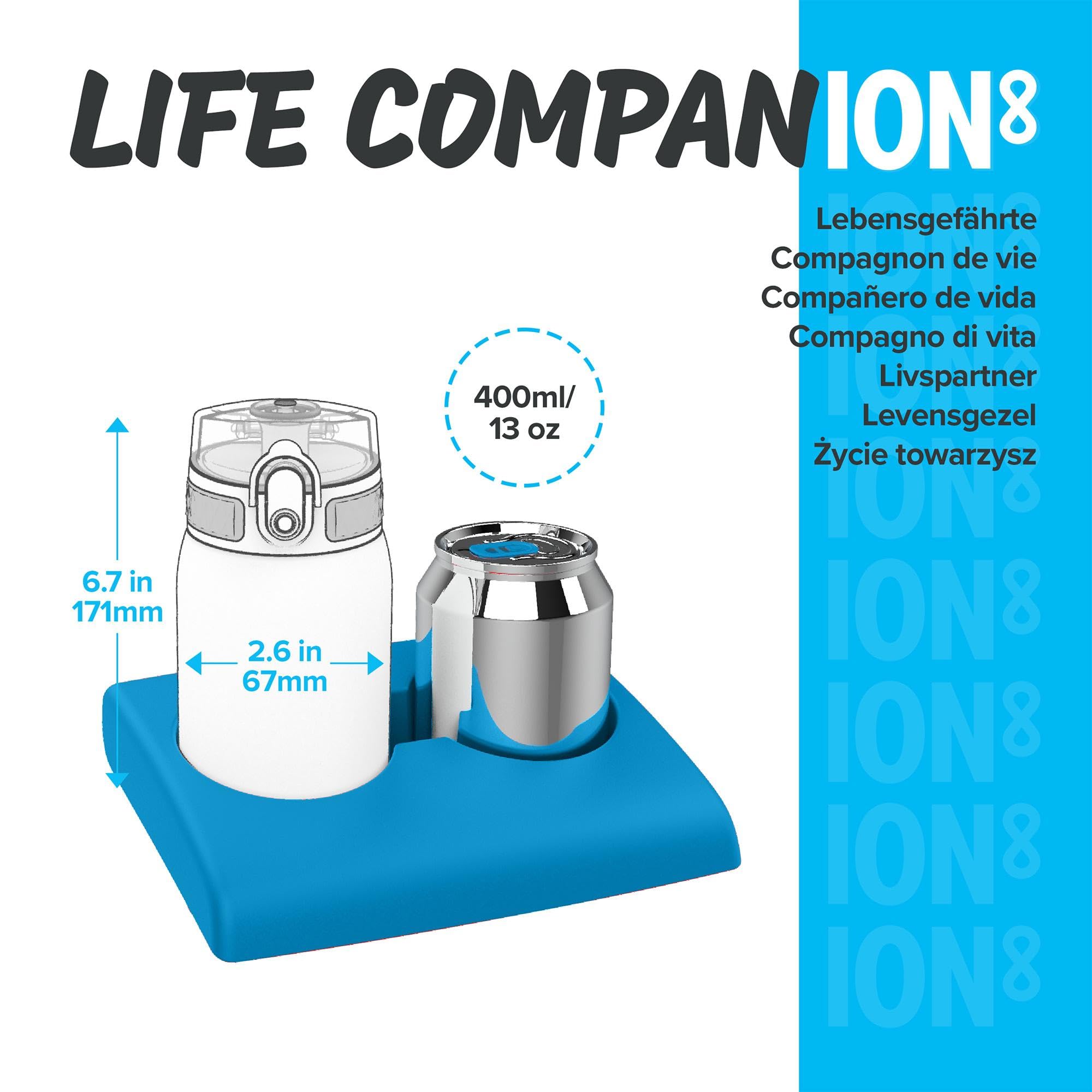 ION8 Butelka dla Dzieci, 350 ml/12 oz, Szczelna, Łatwa do Otwarcia, Bezpieczny Zamek, Można Myć w Zmywarce, Bez BPA, Uchwyt do Przenoszenia, Łatwa do Czyszczenia, Bezwonny, Wzór Dinozaury