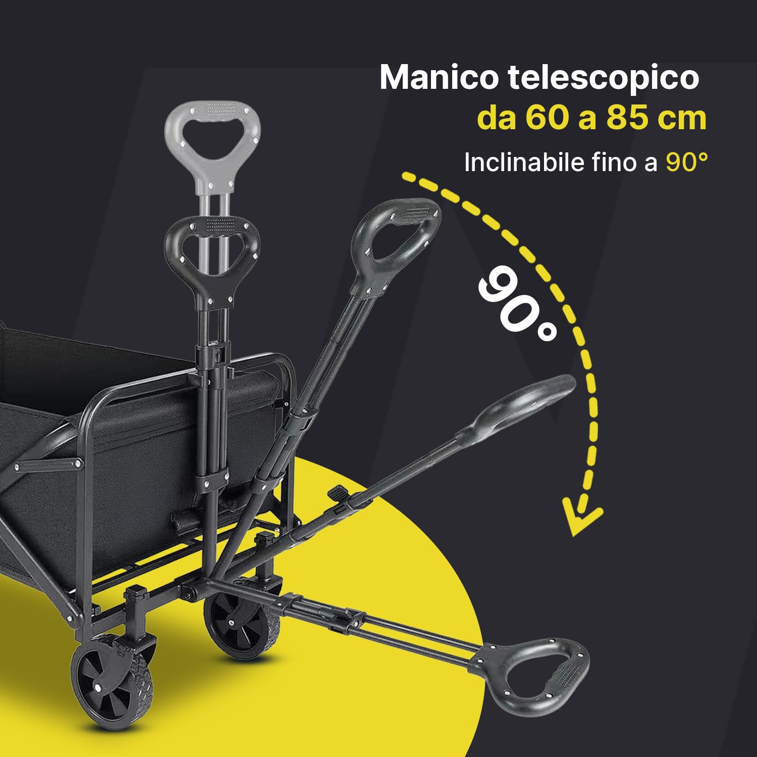 Avilia - Carrello con Ruote Portatutto Pieghevole 72x47x60/85 cm in Acciaio Antracite, Portata 90 kg, Richiudibile Salvaspazio per Spesa, Spiaggia, Campeggio e Giardino