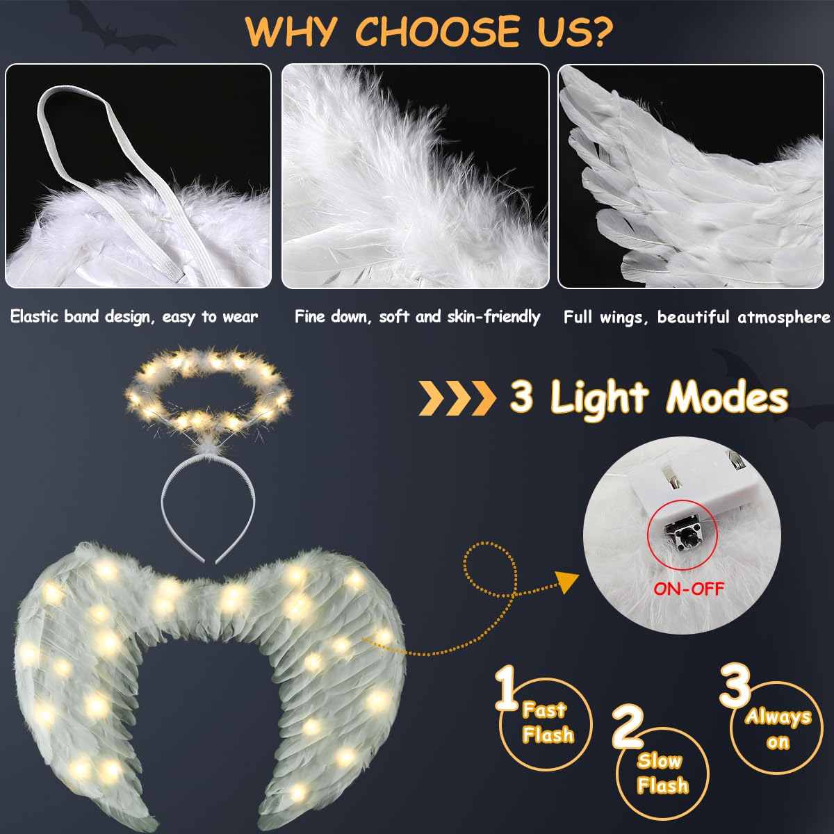 Ptesuply Angel Wings Adult, Light Up Angel Wings and Halo with LED Lights- 3 Light Modes - Image 3