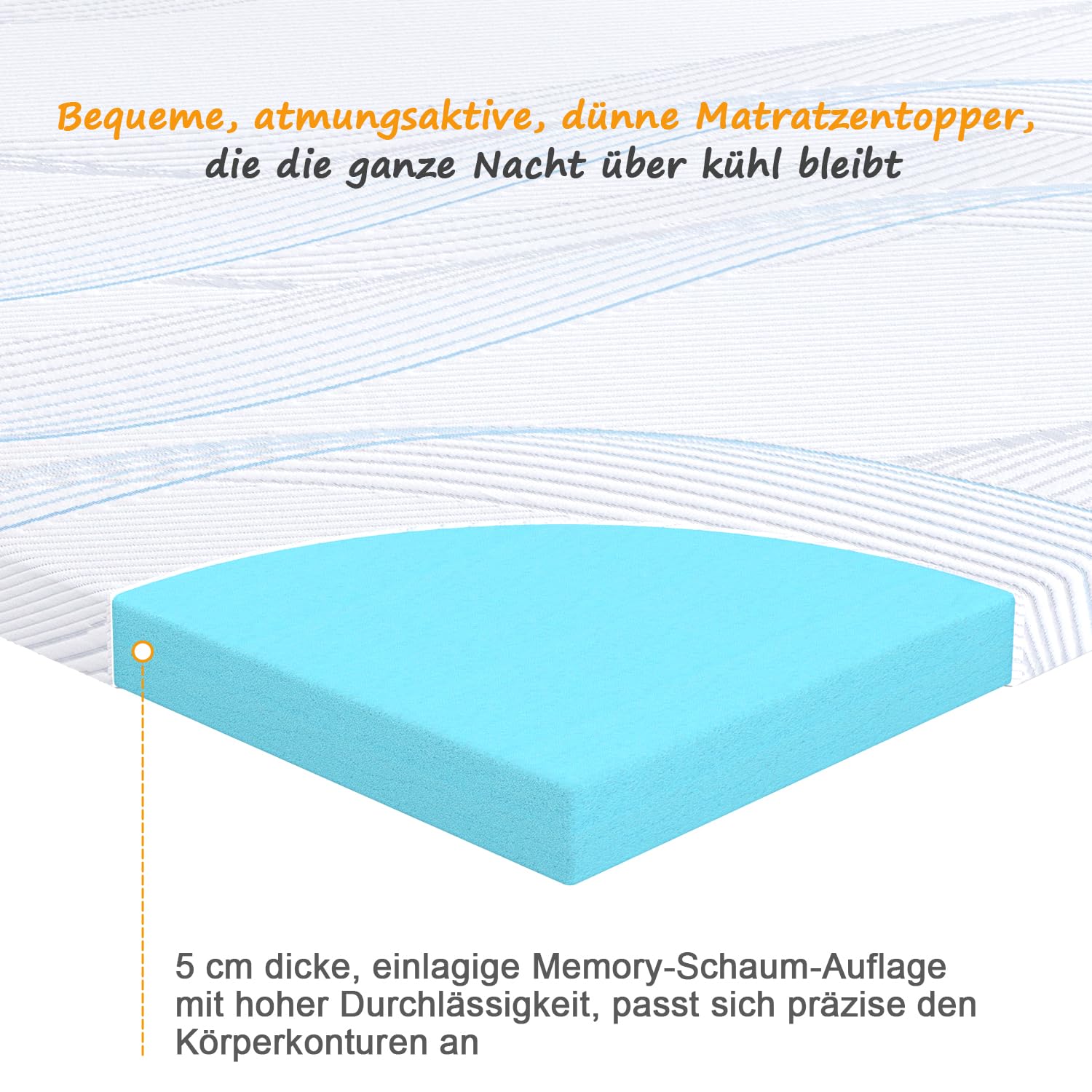 Topper 140x200cm, Hochwertiger Matratzen Topper 140x200cm,5cm Höhe Mit weichem Komfortschaum und Einer stützenden Schicht, weicher atmungsaktiver Bezug, Mittlere Festigkeit