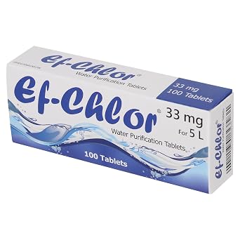 Ef-Chlor 33mg Water Purification Tablets - Pack of 100 | 1 Tablet Purifies 5 Liters of Water | Effective and Convenient Water Treatment Solution