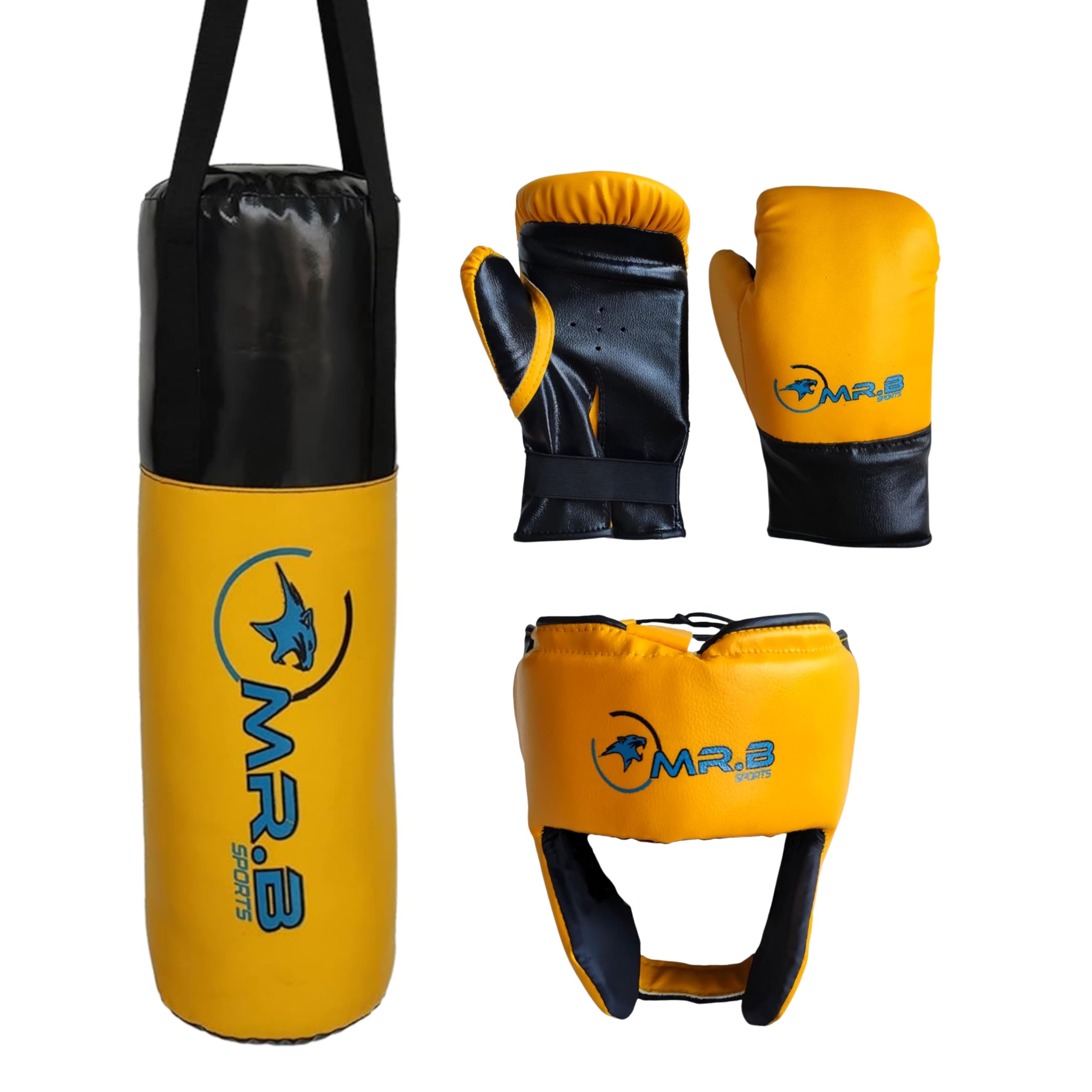 MR.B SPORTS Kids Boxing kit Yellow (Filled Punching Bag, Gloves and Headgear, Age 2-8 Years) (Yellow)
