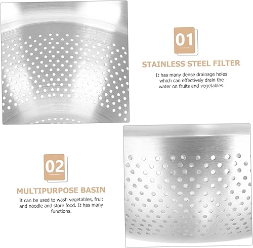 Miniatura 9 de PRETYZOOM Stainless Steel Colander Strainer Steel Multi-purpose Basin Kitchen Drain Basket