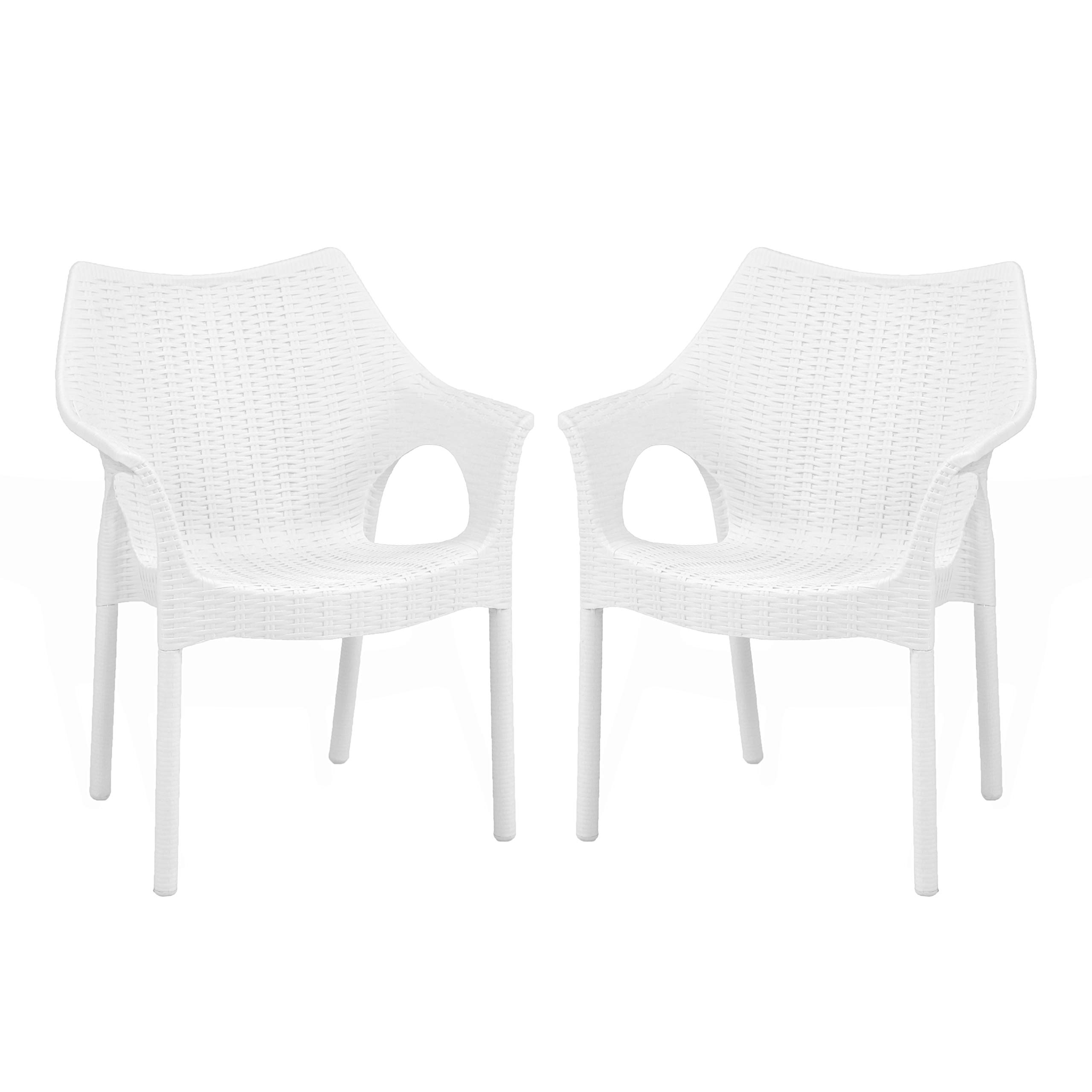 Oaknest Unboxing Furniture Supreme Cambridge Heavy Plastic Oversized Arm Chair for Garden and Outdoor 250Kg Weight Bearing Capacity (Milky White) - Set of 2 Chairs