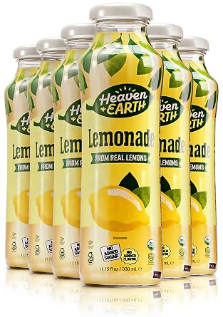 Heaven & Earth Organic Lemonade, 11.2oz 6 Pack | Made with Real Lemons, Pure Fruit Juice, No added Sugar, Flavor, or Color