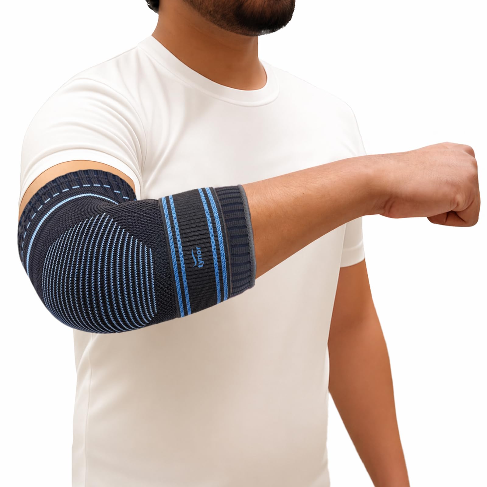 Tynor Elbow Support, for Joint Stability & Pain Relief | Breathable & Lightweight for Sports, Arthritis, Workout, Gym & Exercise | Easy Elbow Movement With Comfort | Pack of 1 (Grey, Medium)-image-9