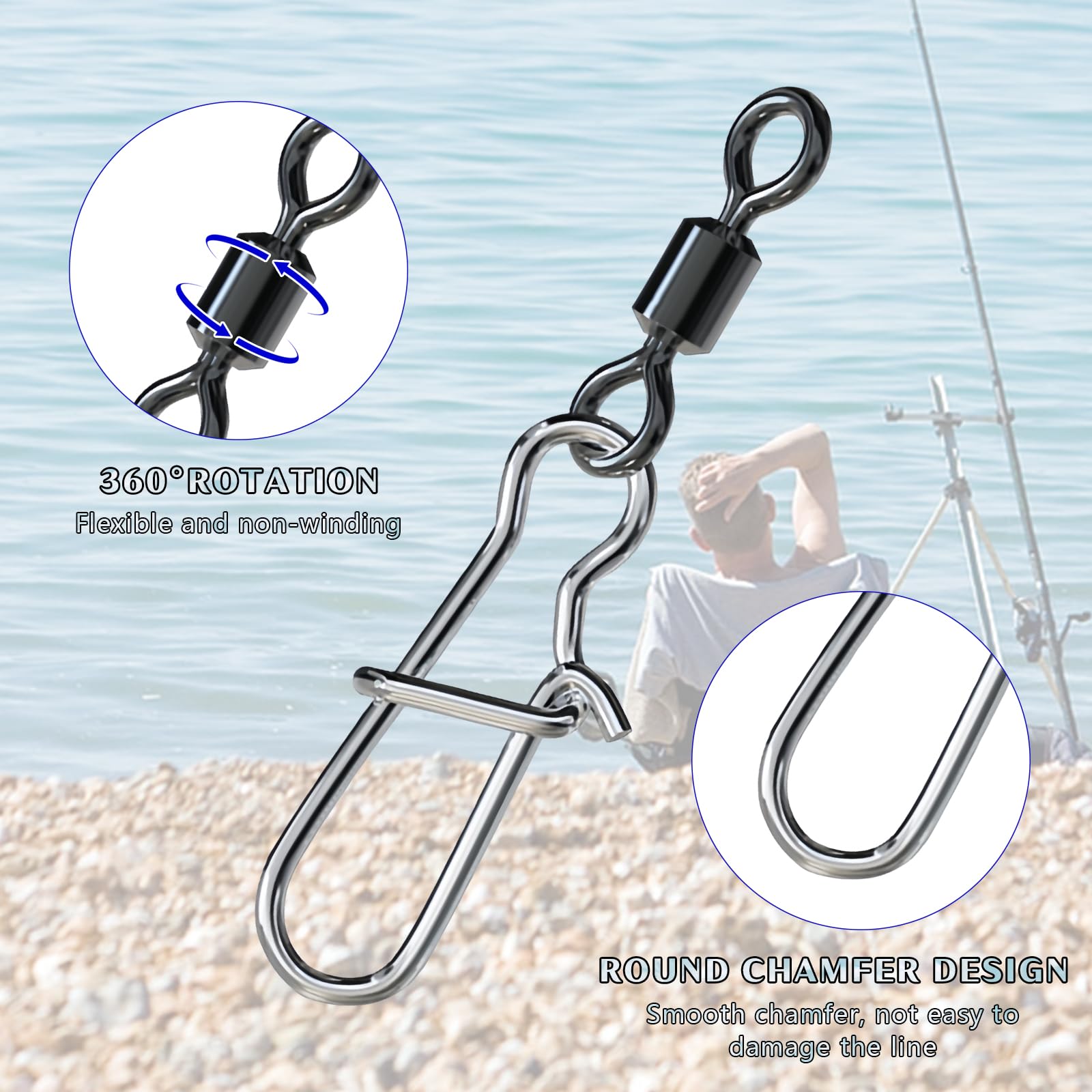 AOZUO Lot De 25 émerillons De Pêche à Haute Résistance - En Acier Inoxydable - Connecteur Résistant à La Corrosion - Roulement à Billes - Pour Eau Salée D'eau Douce - 7