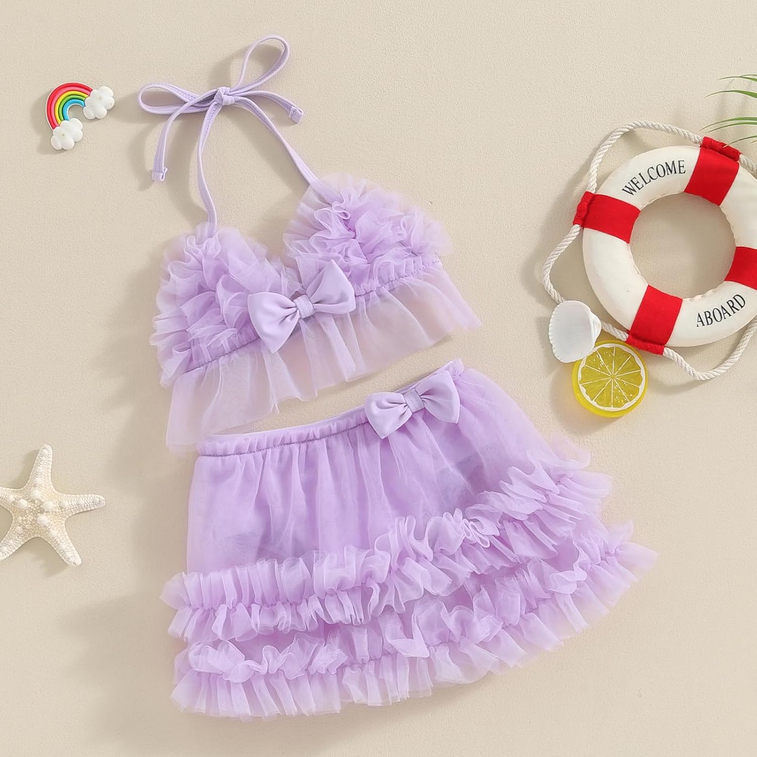 Yccutest Infant Baby Girl Flower Swimsuit 3Pcs Halter Triangle Tops Ruffle Bottoms Sun Hat Bikini Set Bathing Suit Swimwear