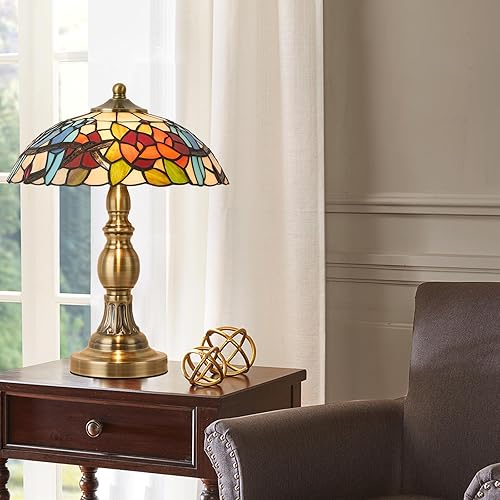 Miniatura 9 de Lámpara de mesa estilo Tiffany, lámpara de mesa de vidrio manchado, lámpara de decoración antigua artesanal para mesita de noche, dormitorio, sala