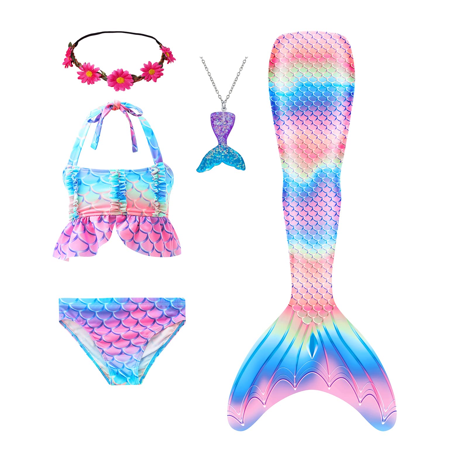 Mermaid Tails Swimsuit for Swimming for Girls Cola De Sirena para Niñas Bikini Bathing Suit Set(Not Include Plastic Tail) 4T Dz14