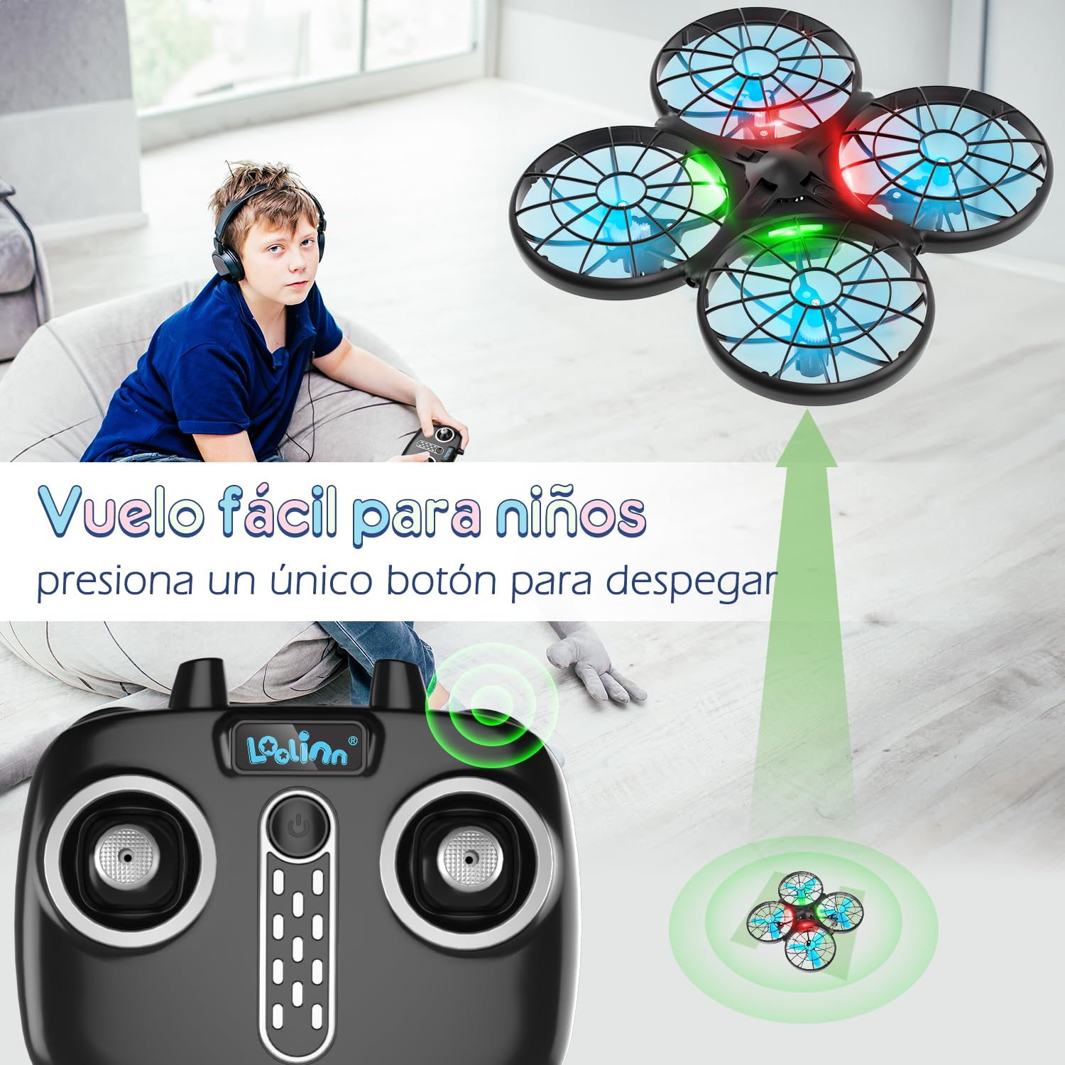 Loolinn | Dron para Niños de Regalo - Mini Drone Cuadricóptero RC con Tecnología Anti-Colisión Automática/Acrobacias de 360° / Seguro para los Niños/Fácil De Volar / C0 (Regalo de los Niños)