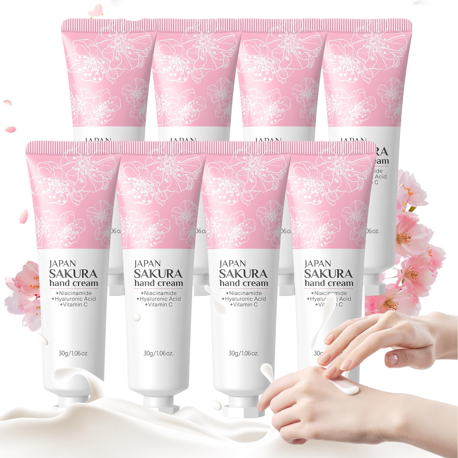 LAIKME Hand Cream Lotion Gifts Set - Deep Hydration Sakura Moisturizer Anti-Dryness Nourishing Hand Balm Fast-Absorbing Party Favors Gifts for Women Girls - Hand Cream Skin Care (Sakura 8PCS)