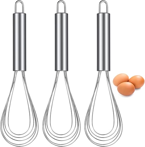 Patelai Juego de 3 batidores planos de acero inoxidable para cocina, de acero inoxidable, utensilios de huevo de alambre plano, batidor de 6