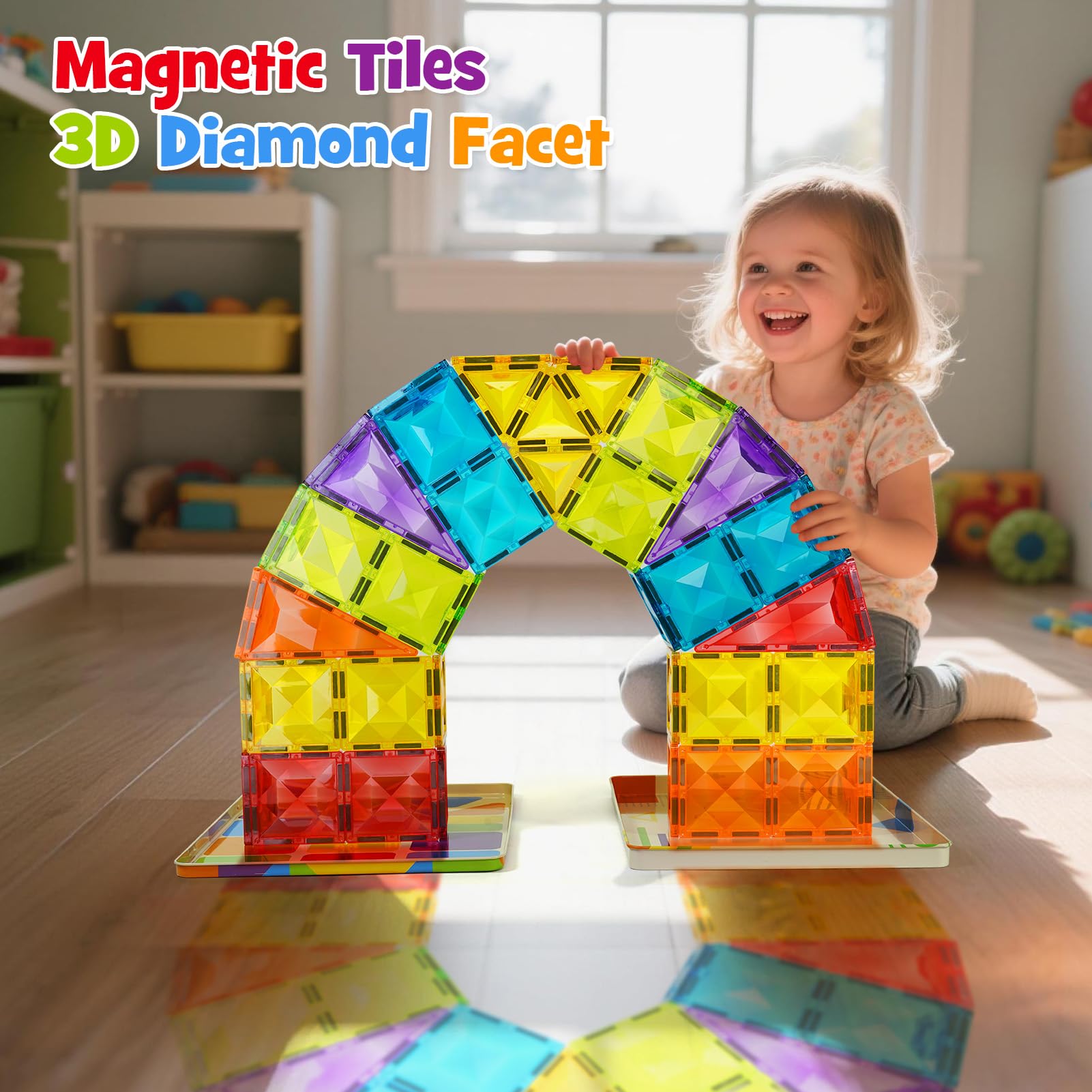 7,5CM Bloques Construcción Magnéticos, 48 Piezas Fichas Magnéticas de Colores con Caja Grande de Hierro, Juguetes Magnéticos de Construcción Stem Cumpleaños para niños 3+ años