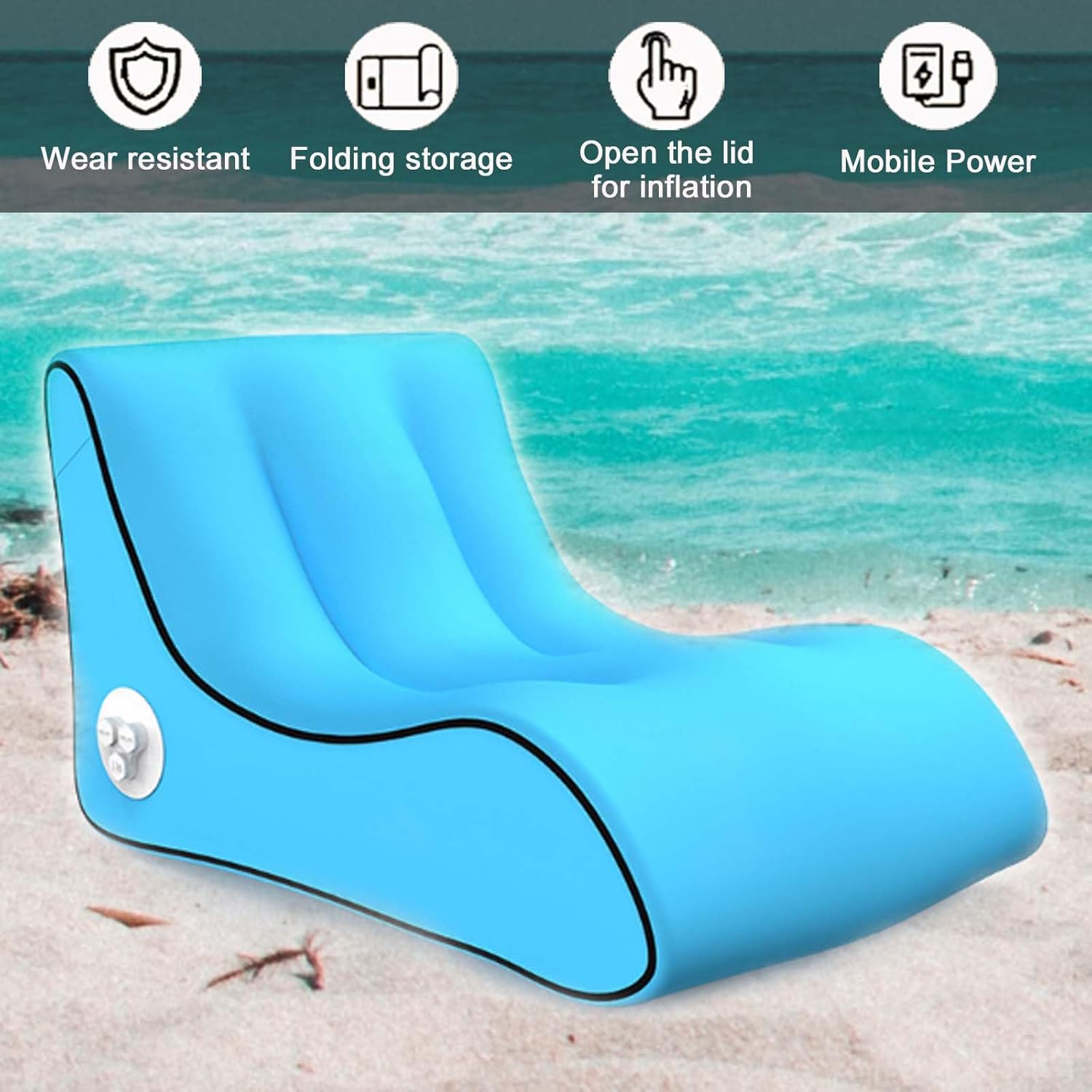 Single Size Inflatable Couch,Nylon Inflatable Sofa Chair for Adults,Foldable Lounger,Portable Air Sofa for Indoor Living/Tent Camping/Outdoor Activities,Water Resistance,Fold & Store (Dark Blue)