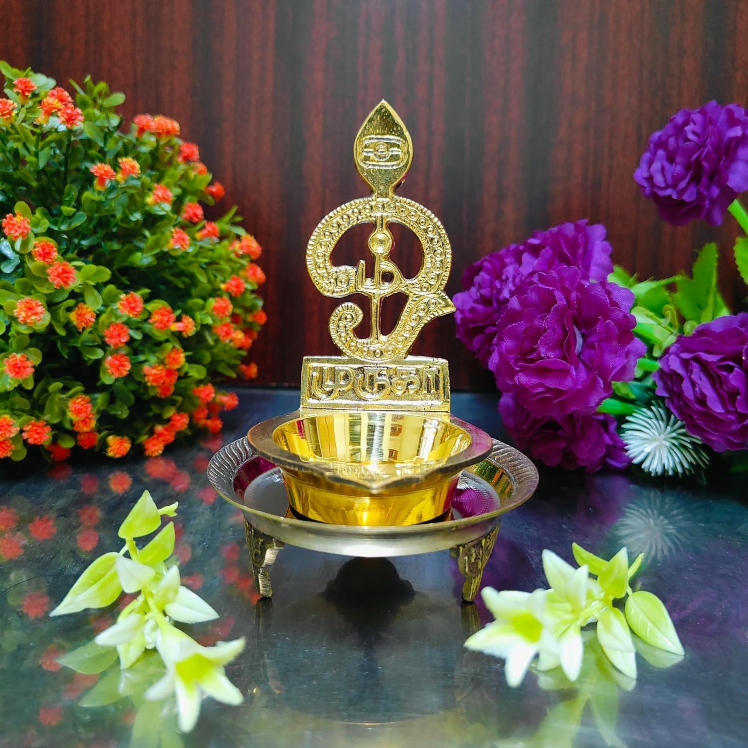 Brass Om Vilakku | Muruga Vel Diya | Oil Lamp with Stand