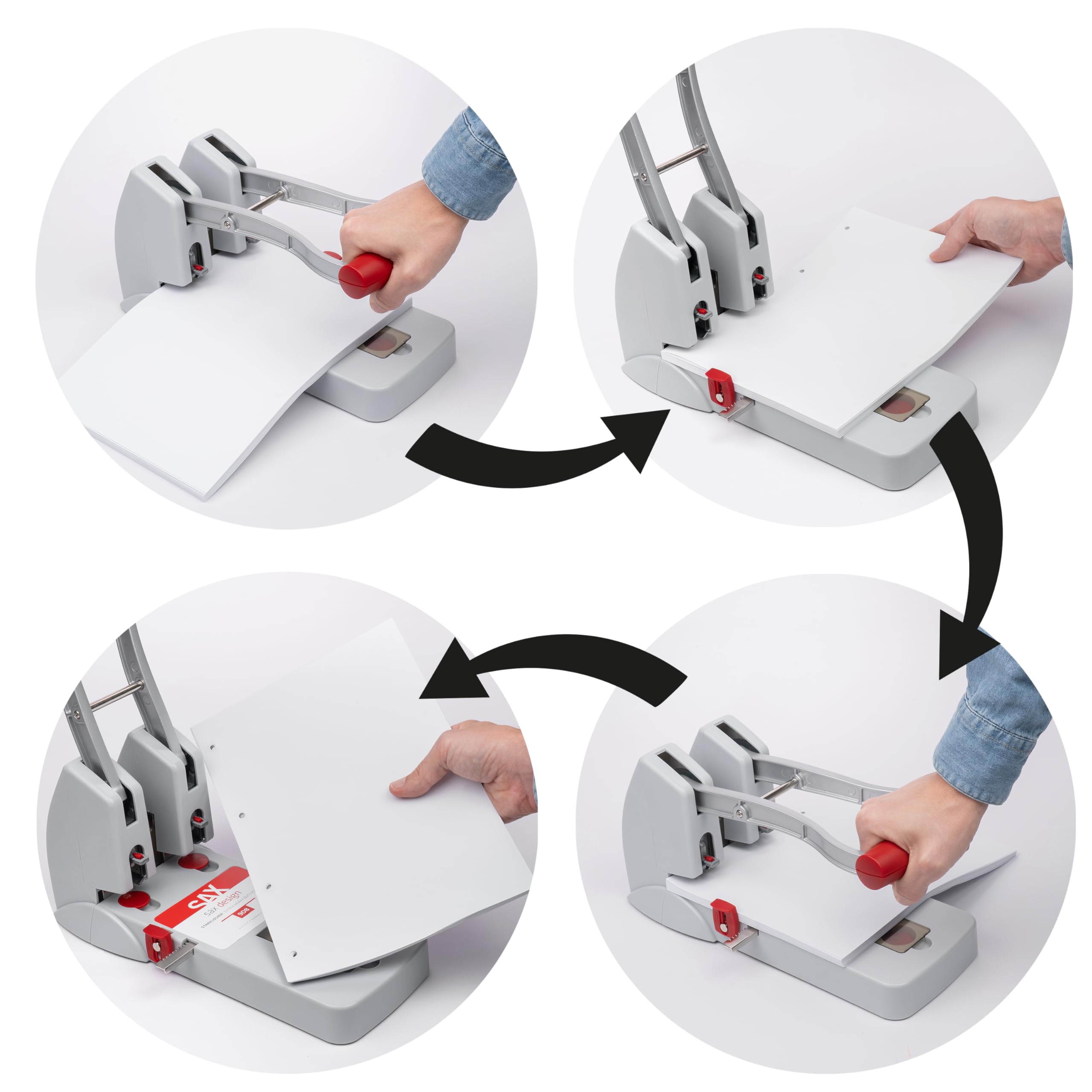 SAX Design 0-908-10 Profilocher/Kraftlocher | 150 Blatt | geringer Kraftaufwand | 2-fach & 4-fach Lochung