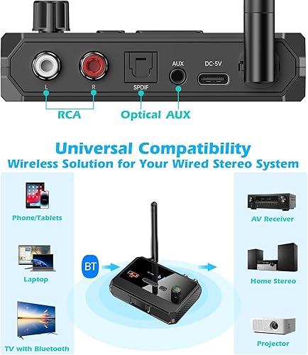 Miniatura 3 de KAIY Receptor Bluetooth 5.3 para estéreo doméstico, óptico de baja latencia y audio de música HD, adaptador Bluetooth a RCA para
