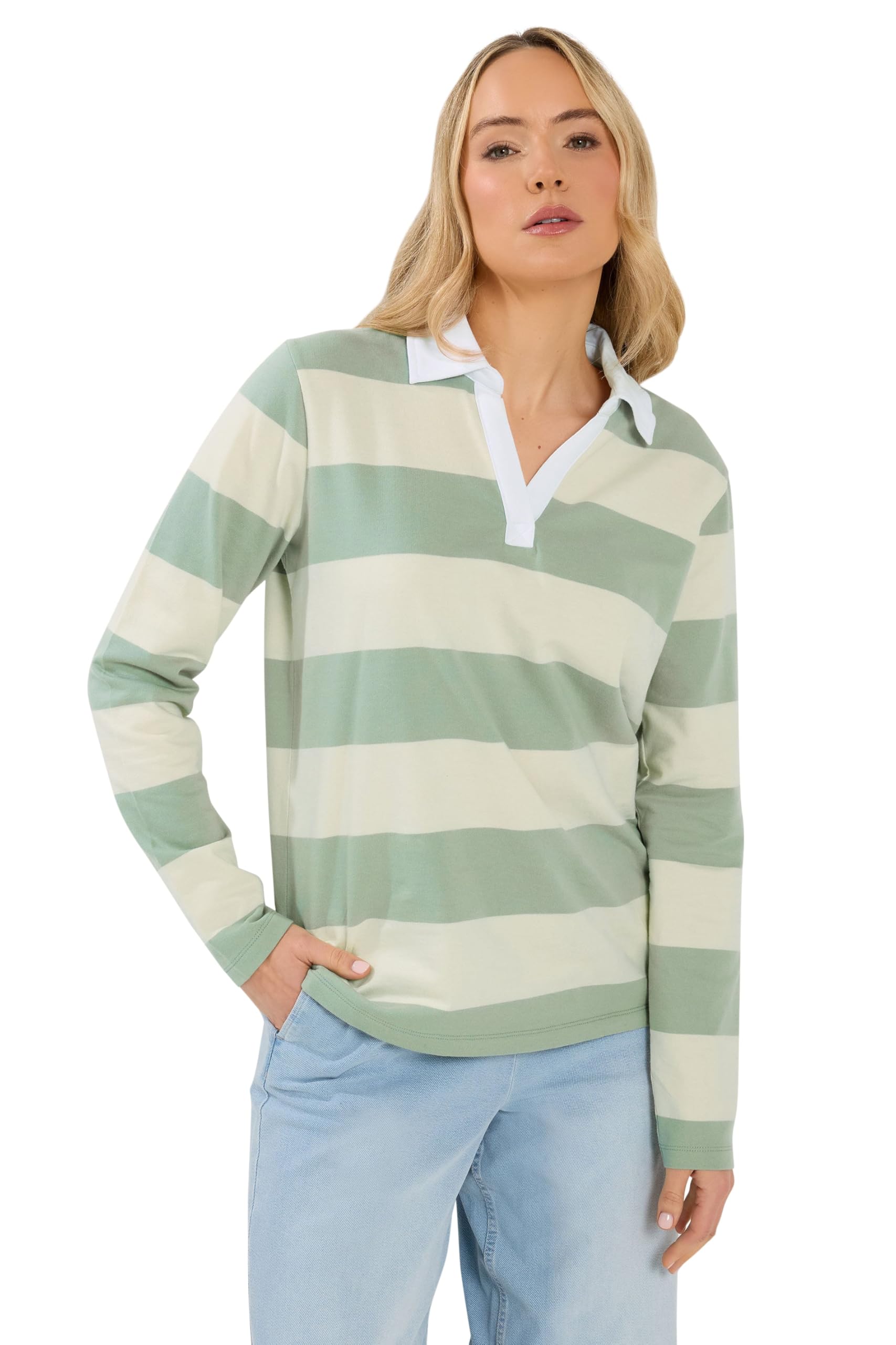 Long Tall Sally Women's Mint - Lts Tall Green & Cream Stripe Cotton Rugby Sweatshirt
