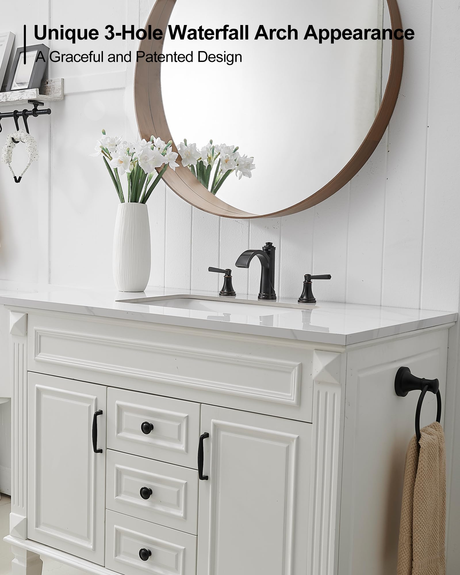 Waterfall Bathroom Faucet 3 Hole 4-16 Inch Oil Rubbed Bronze Bathroom Faucet Brass Bathroom Sink Faucet 2 Handle — view 8