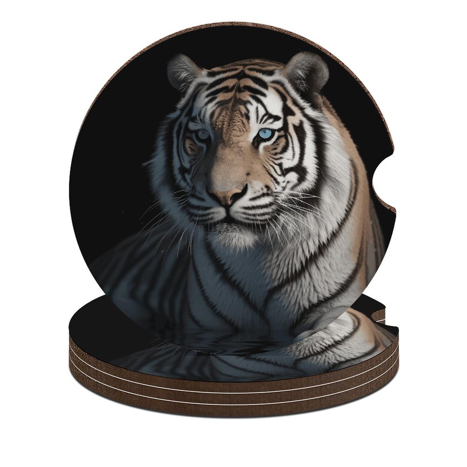 Dessous de verre de voiture tigre lot de 4 pour porte-gobelet 6,6 cm