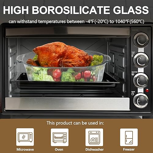 Miniatura 4 de Luvan Cacerola de vidrio de 2.8L3Qt con tapa, plato de vidrio ovalado acanalado para horno y microondas, cazuela cubierta transparente sin plomo,