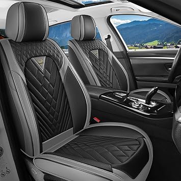 Front Car Seat Covers,Breathable Faux Leather Automotive Driver Seat Covers,Full Coverage Car Seat Protector,Waterproof Car Seat Cushion for SUV Sedan Van Truck2 Seats,Gray-Black