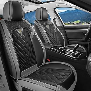 Front Car Seat Covers,Breathable Faux Leather Automotive Driver Seat Covers,Full Coverage Car Seat Protector,Waterproof Car Seat Cushion for SUV Sedan Van Truck(2 Seats,Gray-Black)