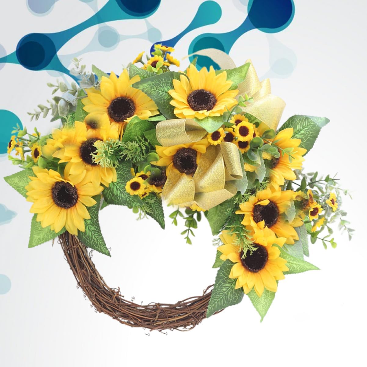 1Pc Sunflower Front Door Decoration Garland Faux Sunflower Wreath for Home Decor Yellow Floral Ornament for Living Room Bedroom Game Room Design