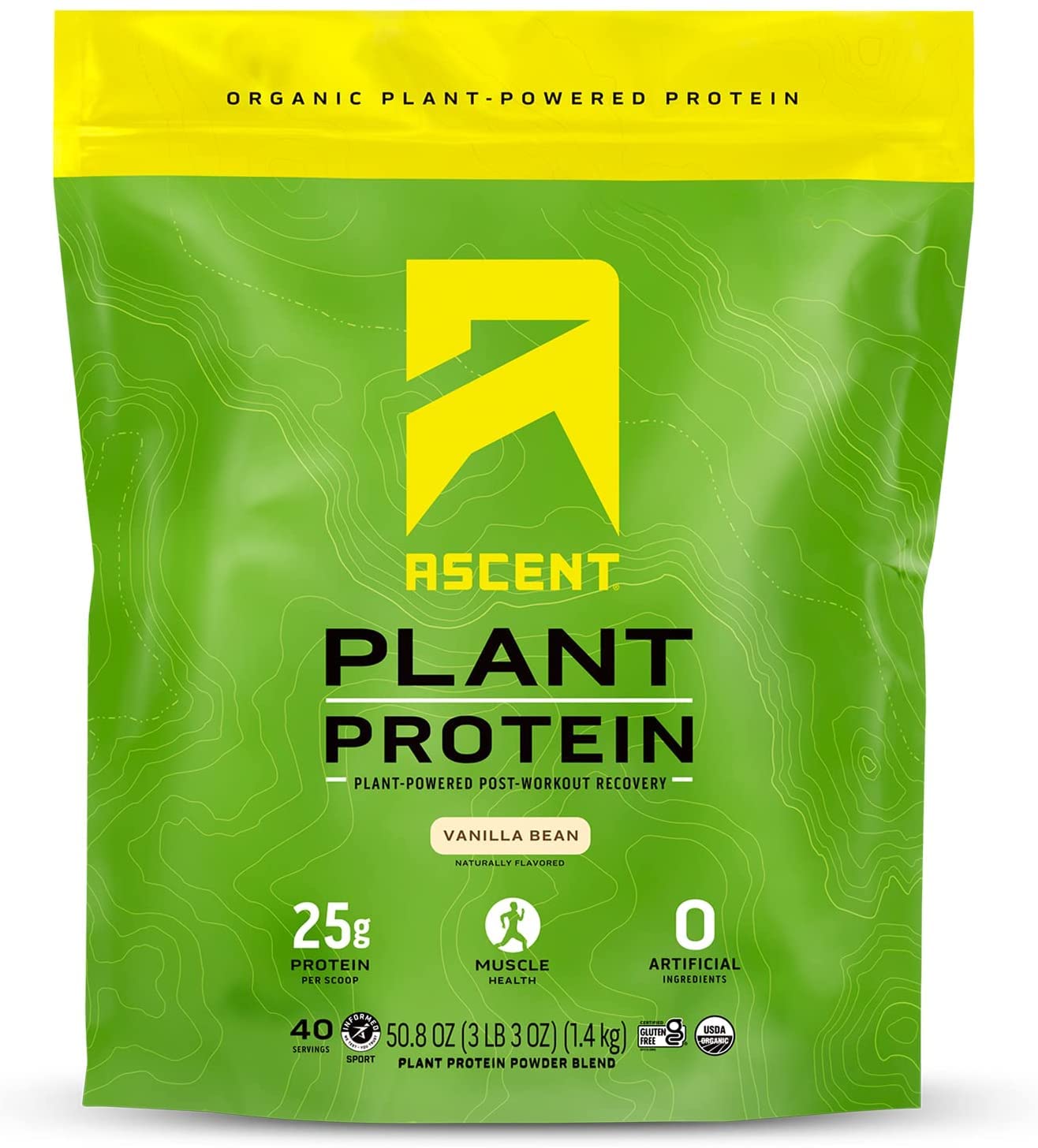 Ascent Organic Plant Based Protein Powder - Non Dairy Vegan Protein, Zero Artificial Ingredients, So