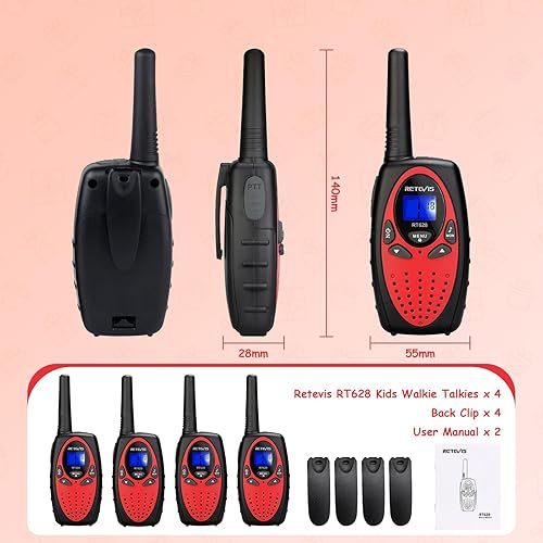 Miniatura 9 de Retevis RT628 Walkie Talkies - Paquete de 4, regalos de juguete para niños y niñas de 6 a 12 años, radio de 2 vías para niños, walkie talkie de