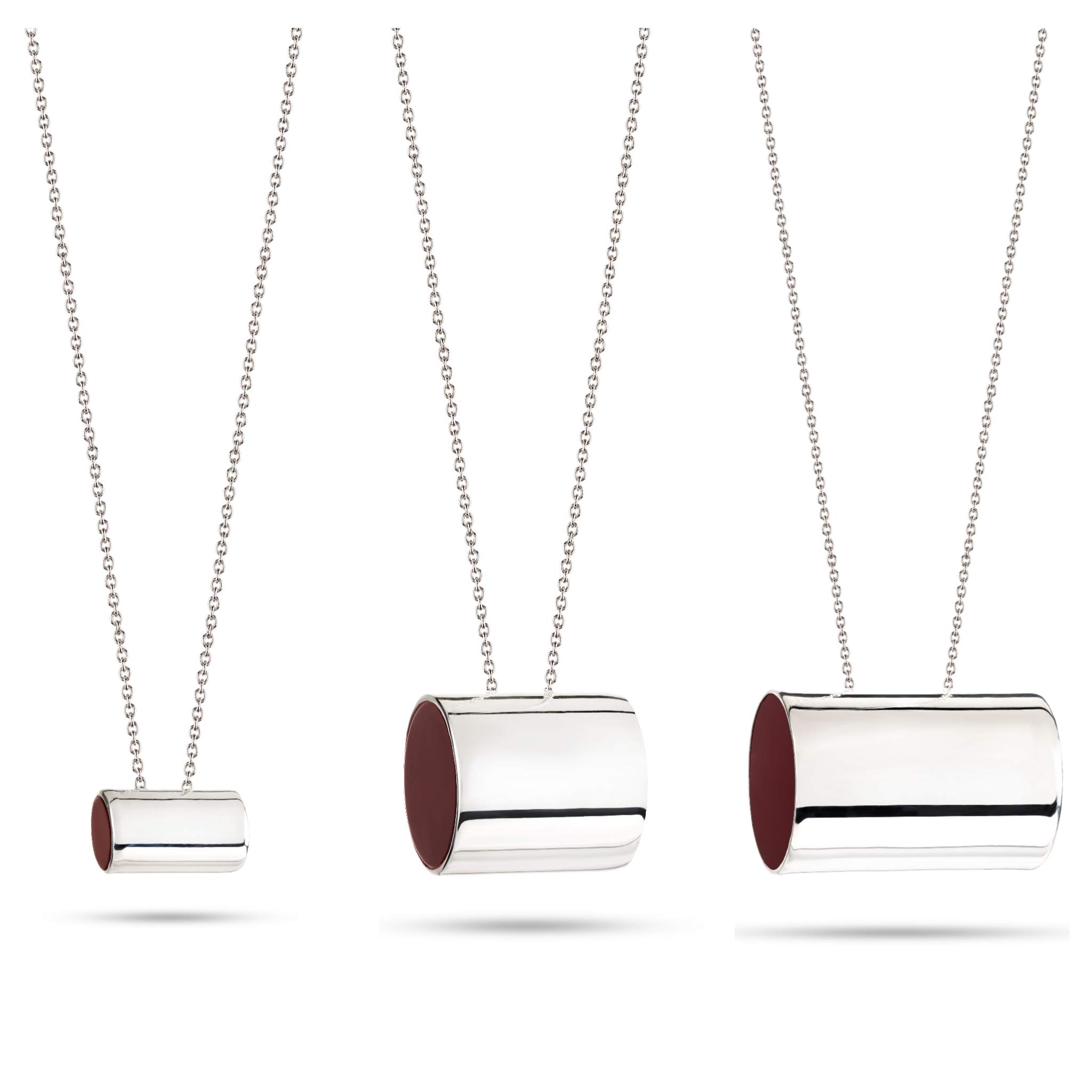 Collana Pendente Cilindro, Argento 925, Corniola Rossa, Catena a Maglia 42-47 cm, Fatta a Mano in Italia