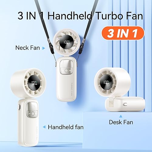 Miniatura 5 de Ventilador turbo portátil 3 en 1, 100 velocidades, 15000 RPM, refrigeración de 10 horas, pantalla LED, rotación de 90, alimentado por batería