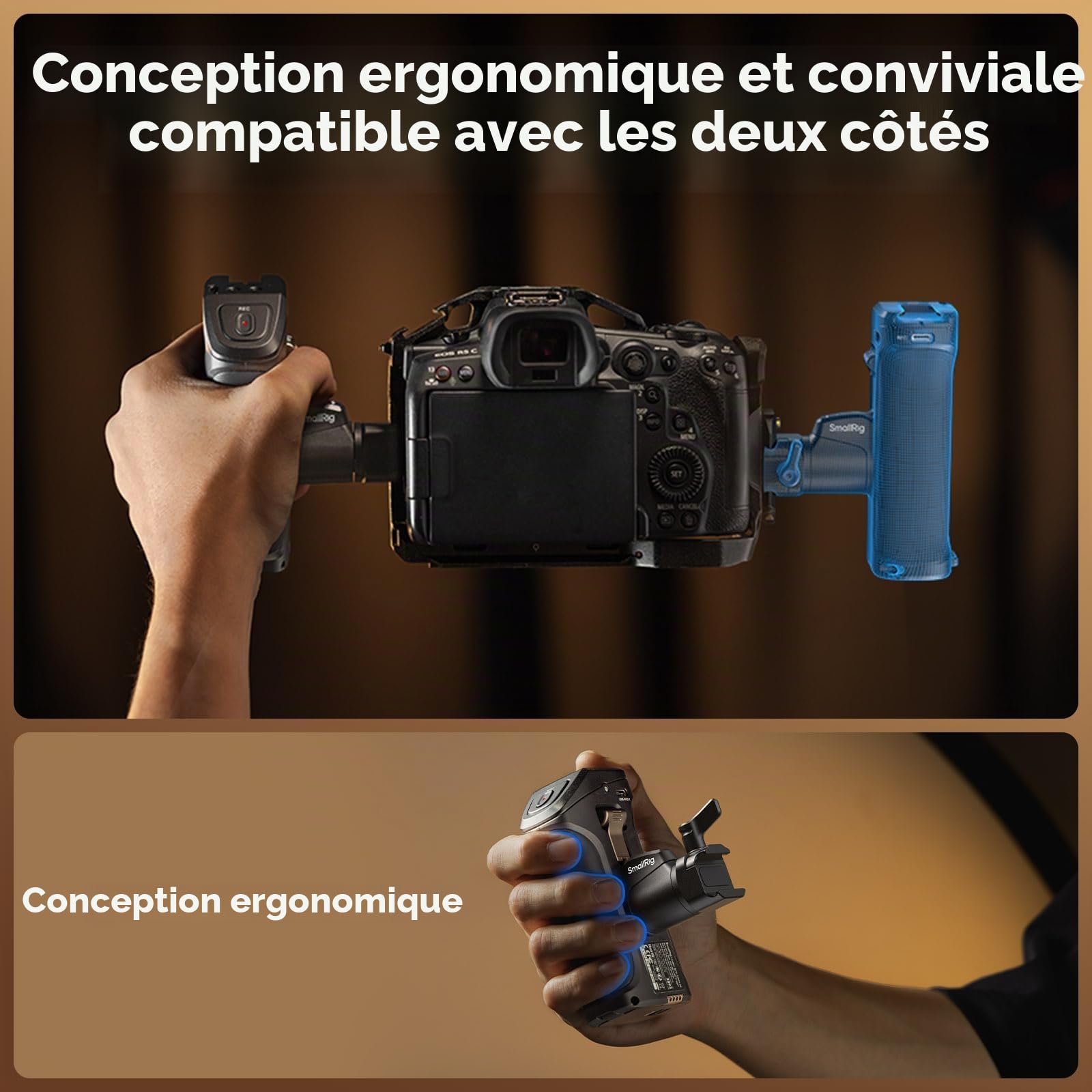 SMALLRIG Poignée Latérale Rotative avec Déclencheur REC pour Canon R3/R5/R6caméras Blackmagic Design Sélectionnées, Compatible avec Batterie F550/570-5235