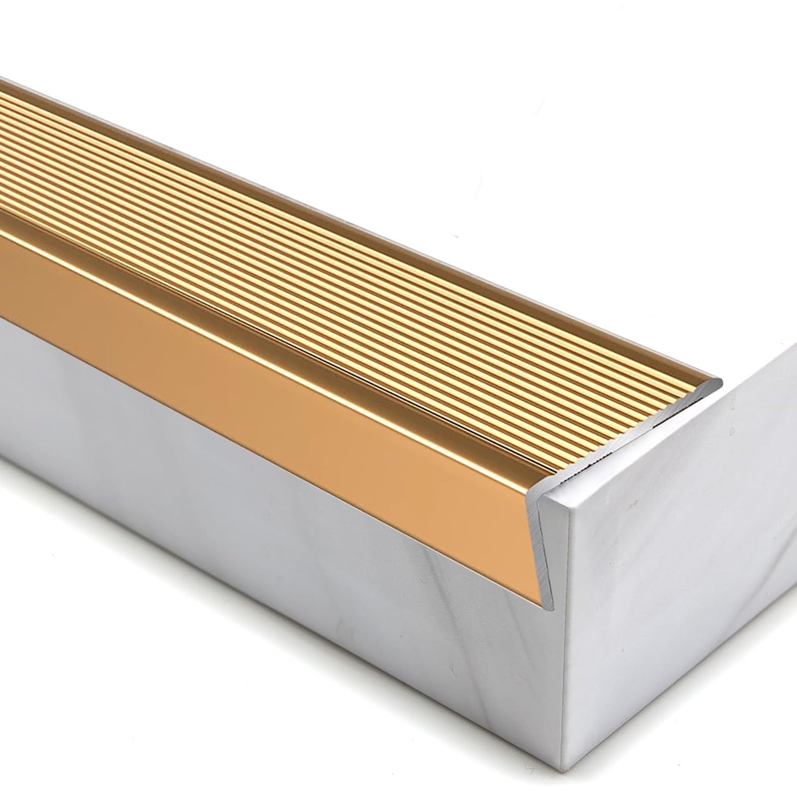 Perfil Protector de Escalera Protector de Borde de Escalera con Tira de Transición de Suelo en Forma de L, 90 100 110 120 130 140 y 150 Cm, Moldura de Borde de Escalera Personalizada, Tiras Antidesliz