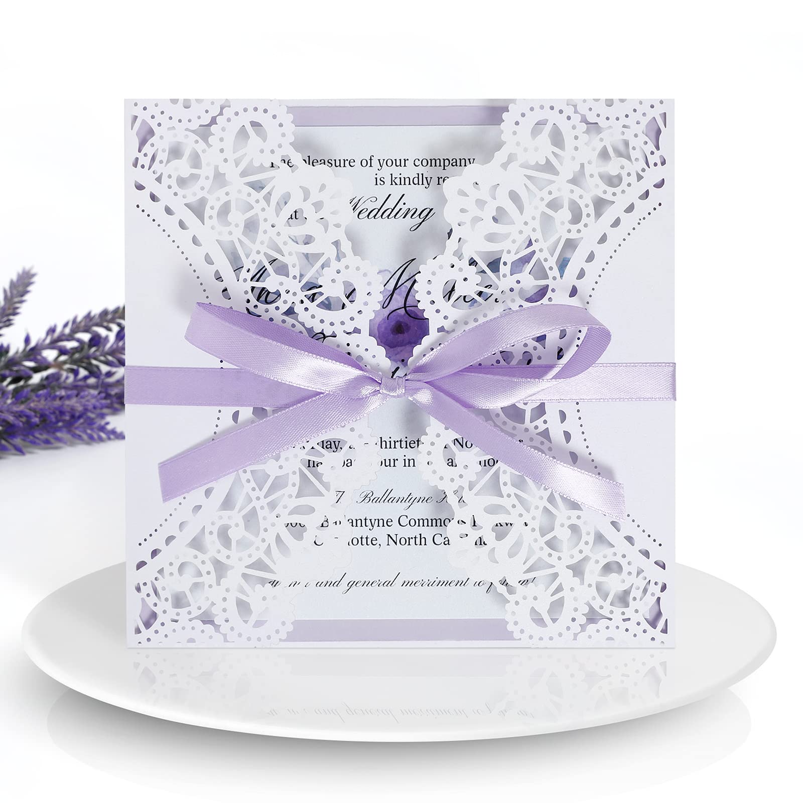 Amazon.com : YOULEY 25PCS Rustic Laser Cut Wedding Invitations, 5.9''x ...