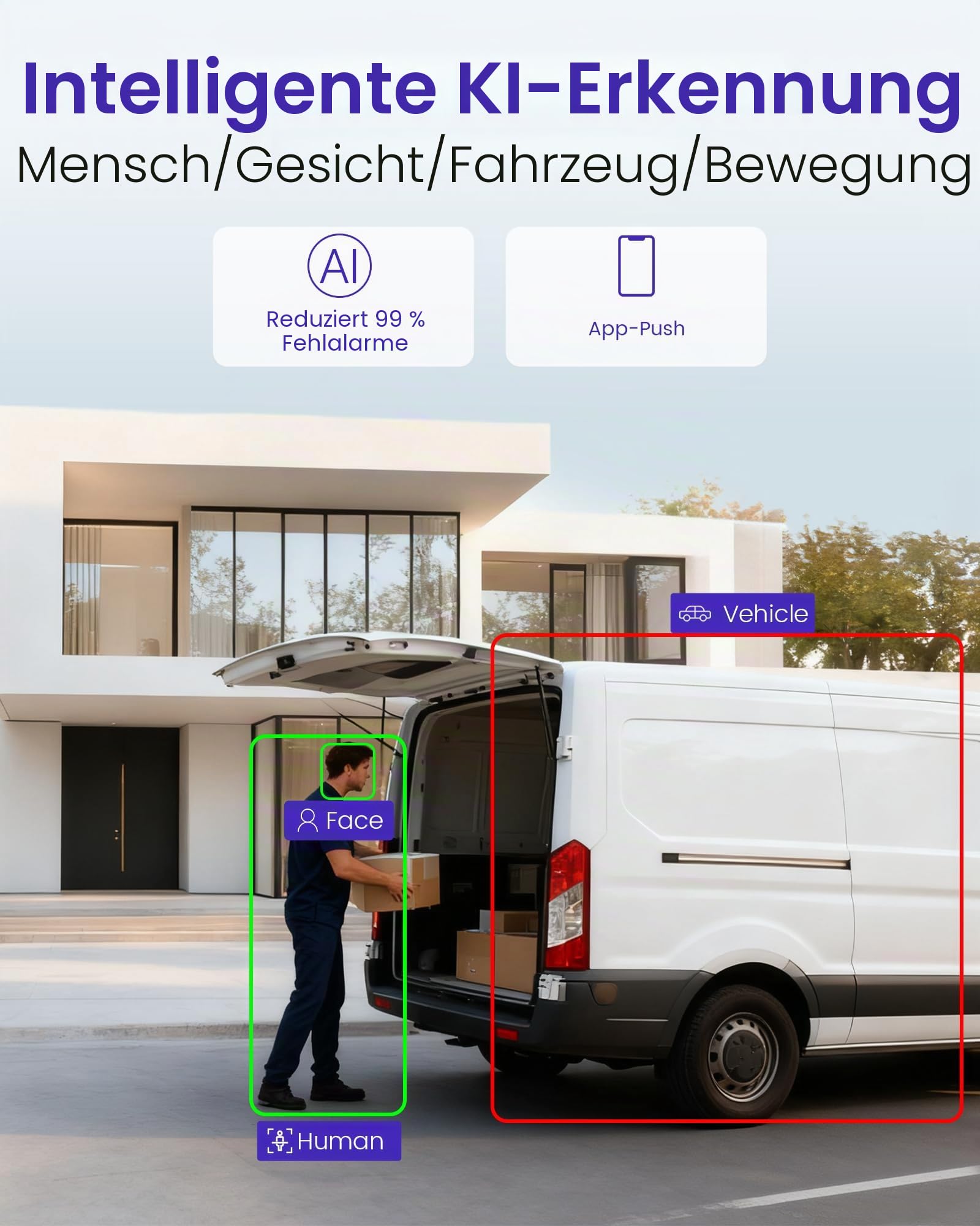 4K PoE Überwachungskamera Aussen Set, mit 2TB HDD, Ohne ABO | 4K 8CH PoE NVR & 4X 8MP PoE IP Kamera, Personen/Fahrzeugerkennung, Farbige Nachtsicht, 2-Wege Audio, Alarm mit Scheinwerfer