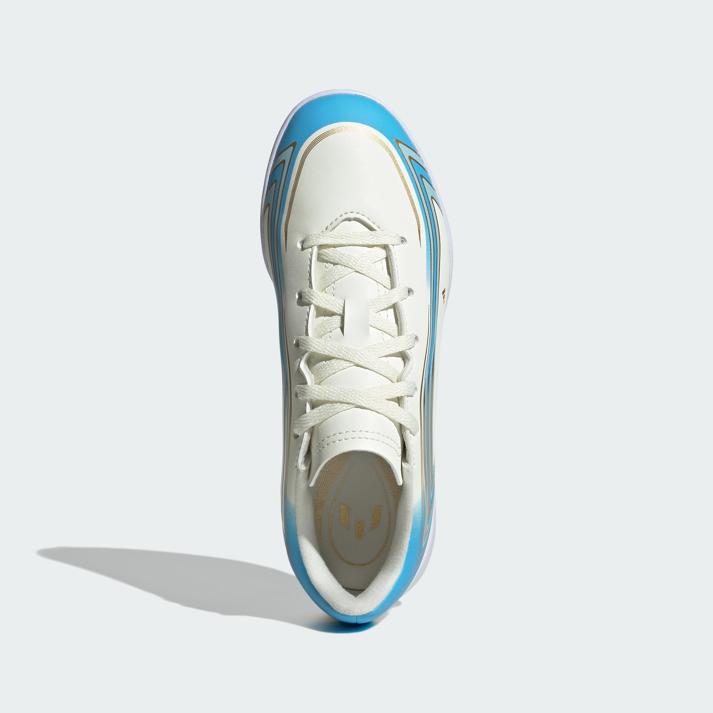 adidas Uniseks - dzieci F50 Messi Club Indoor Football Kids Shoes, ivory/semi blue burst/icey blue, 37 1/3 EU