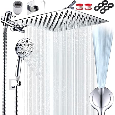 High Pressure Showerhead Combo, 8-inch All Metal Rainfall Shower Head ...