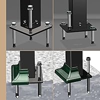 Vista 5 de Heavy Duty Steel Fence Base Flange Kit for 2 Inch Square Posts Complete Set with 1 Base, 1 Interlocking Cover, 4 Anchor Bolts, 4 Tapping Screws, 2