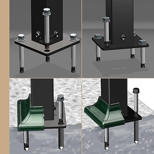 Miniatura 6 de Kit de brida de base de acero resistente de alta calidad para postes cuadrados de 1.5 pulgadas, juego completo con 1 base, 1 cubierta entrelazada, 4