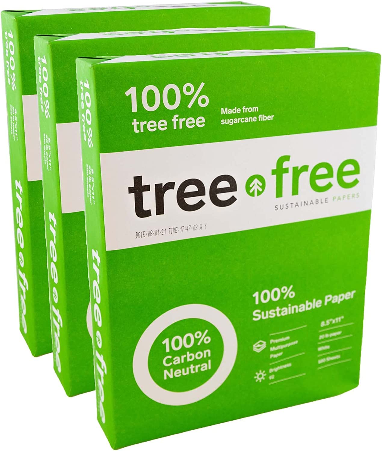 Tree Free Copy Paper, 20 LB, 8.5" x 11", 92 Bright 100% Tree Free Carbon Neutral Acid Free, Made from Sugarcane Waste Fiber (500/Ream), 3-Reams