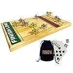 FINENI Horse Racing Game for Adults With 11 Luxurious Metal Horses (Silver, Black, Rose Gold), 22 Pine Wood Race Game Board, Dice & Card Included (Log Color3)