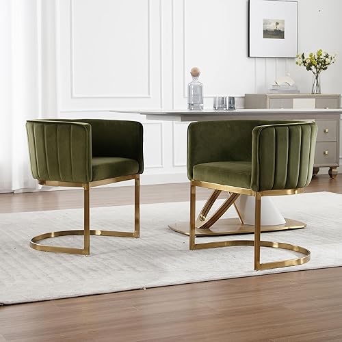 Miniatura 50 de Juego de 2 sillas de comedor modernas de terciopelo contemporáneas para cocina y comedor con brazos, sillas tapizadas de barril con marco de metal