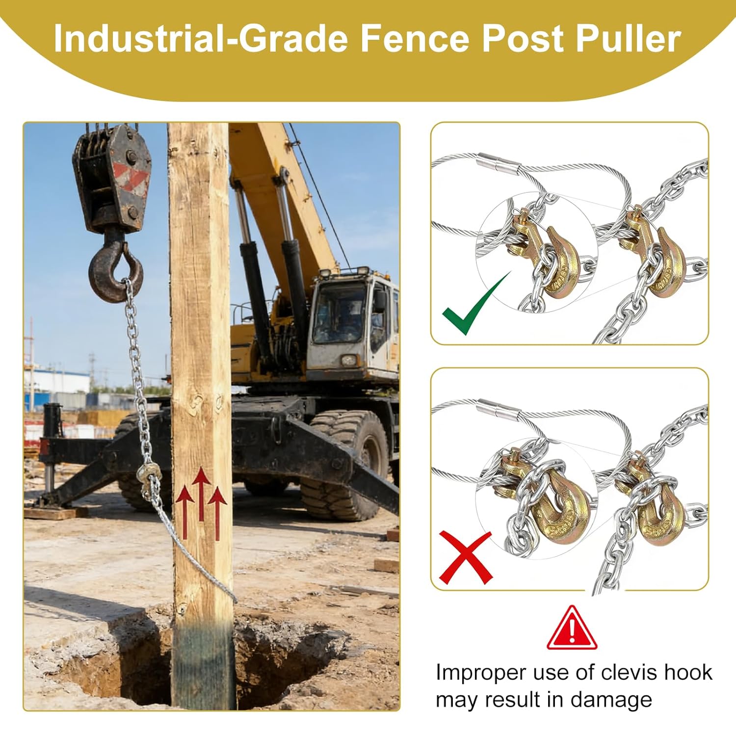 Heavy Duty Fence Post Puller with Galvanized Cable & Chain, 4x4 Fence Post Extraction Remover Tool, Farm Jack T Post Puller Fence Post Repair Accessories