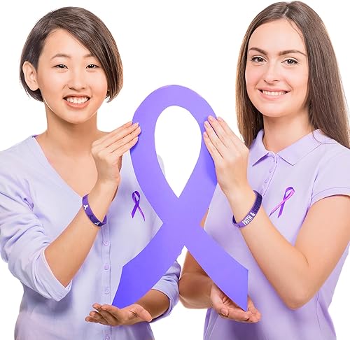 Miniatura 6 de Pulseras de silicona con cinta morada, pulseras de silicona con esperanza, fortaleza, fe, coraje, concientización sobre la salud, unisex, para