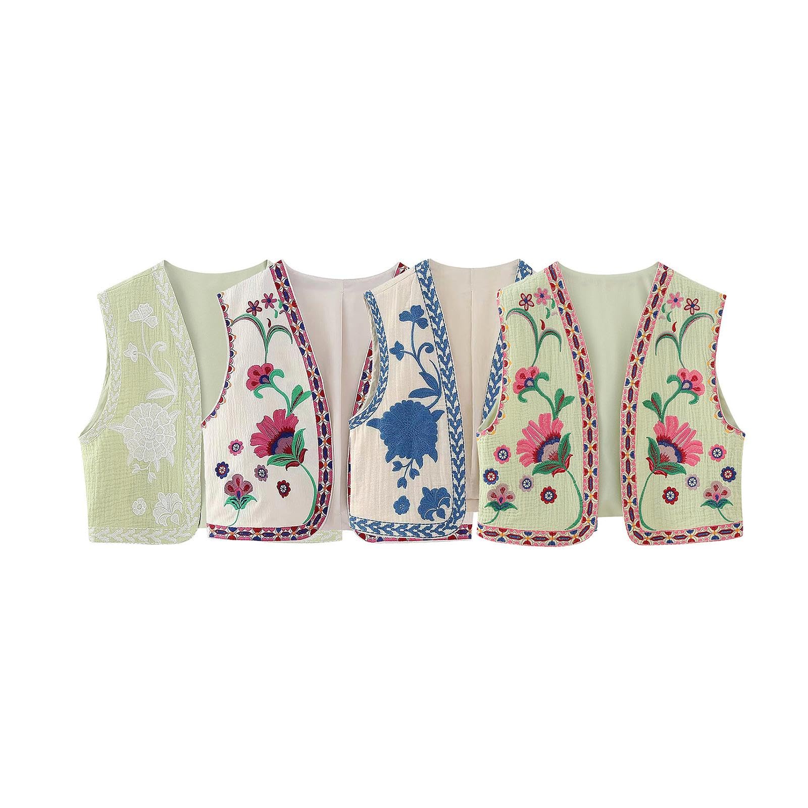 Women Floral Embroidery Vest Open Front Jacket Vintage Style Female Crop Top L Multicolor|Clothing Shoes & Accessories |Womens Clothing |Coats & Jackets-image-7